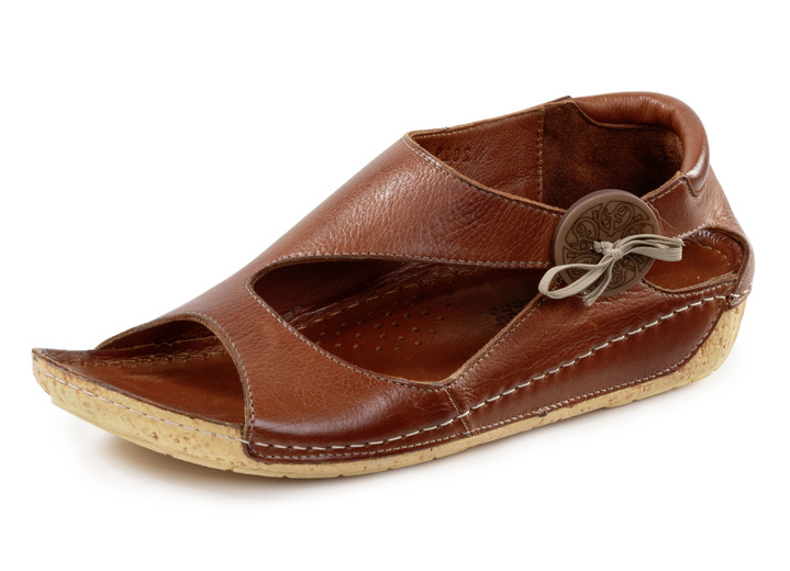 Damskor - Tvillingsandal gjord av delvis skuggat nappaläder av kohud, i storlek 036 till 042, i färg COGNAC Utsikt 1