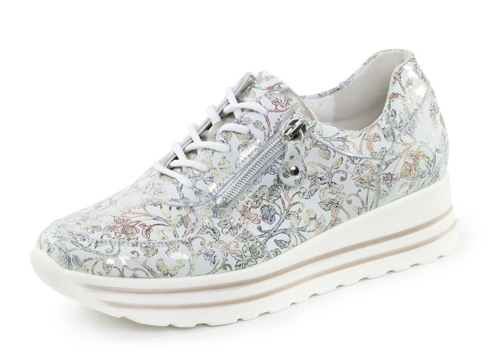 Damskor - Waldläufer sneakers gjorda av blommigt nubuckläder, i storlek 3 1/2 till 8, i färg EISBLAU-BUNT Utsikt 1