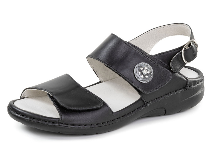Damskor - Ranger-sandal med metallsmycken med strass, i färg SCHWARZ Utsikt 1