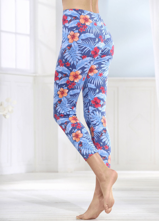Leggings - Leggings i 7/8-längd med vacker blommig design, i storlek 038 till 052, i färg JEANSBLAU-BUNT