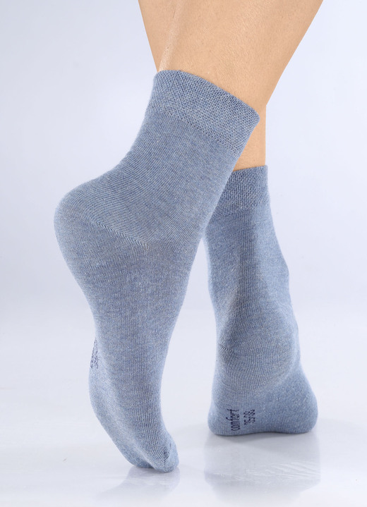 Strumpor & strumpbyxor - Paket med fem strumpor med extra mjukt, bekvämt midjeband, i storlek 1 (skostorlek 35-38) till 3 (skostorlek 43-46), i färg 3X JEANSBLAU MELIERT, 2X MARINE Utsikt 1
