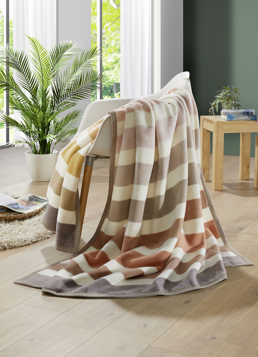 Filtar - Filt med velourbandskant, i färg BEIGE-BRAUN GESTREIFT