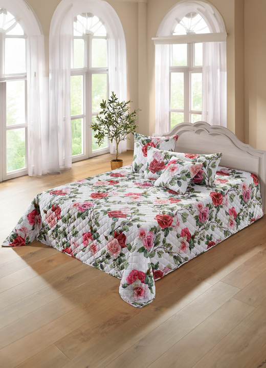 Prydnadskuddar & överdrag - överkast med rosenmotiv, i storlek 873 (enkelsäng, 140x210 cm) till 924 (örngott, 40x 80 cm), i färg BUNT Utsikt 1