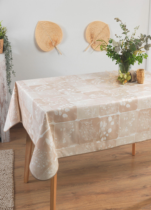 Bordsdukar - Oljeduksduk i snygg patchwork-look, i storlek 108 (bordsduk, 80/ 80 cm) till 190 (bordsduk oval, 140/190 cm), i färg BEIGE Utsikt 1