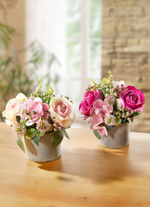 Konstgjorda växter - Rose/hortensia arrangemang, set om 2, i färg ROSA-PINK