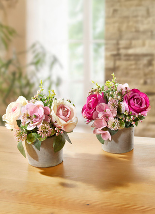 Rose/hortensia arrangemang, set om 2