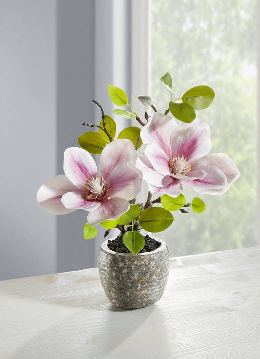 Konstgjorda växter - Förtrollande magnolia i en kruka, i färg ROSA-GRÜN