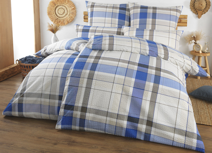 Påslakanset - Seersucker sängkläder från Florella, i storlek 111 (40/80 cm + 135/200 cm) till 115 (80/80 cm + 155/220 cm), i färg BLAU-GRAU Utsikt 1
