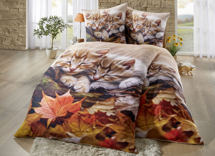 Påslakanset - Bäddset med kattungar i höstlövmotiv, i färg MULTICOLOR Utsikt 1