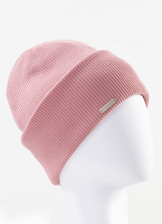 Tillbehör - Seeberger, dammössa, med ribbad stickad manschett, i färg ROSA