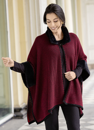 Poncho med fuskpälskant