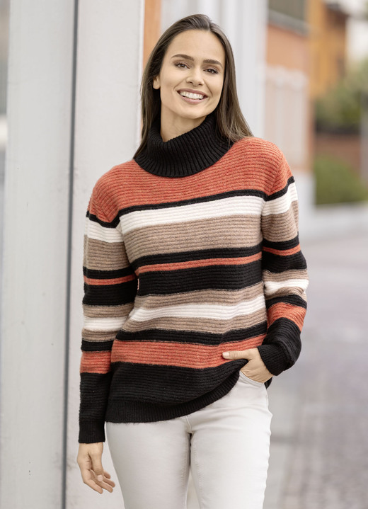 Lång ärm - Randig tröja, i storlek L(44/46) till XXL(52/54), i färg SCHWARZ-HUMMER-MULTICOLOR