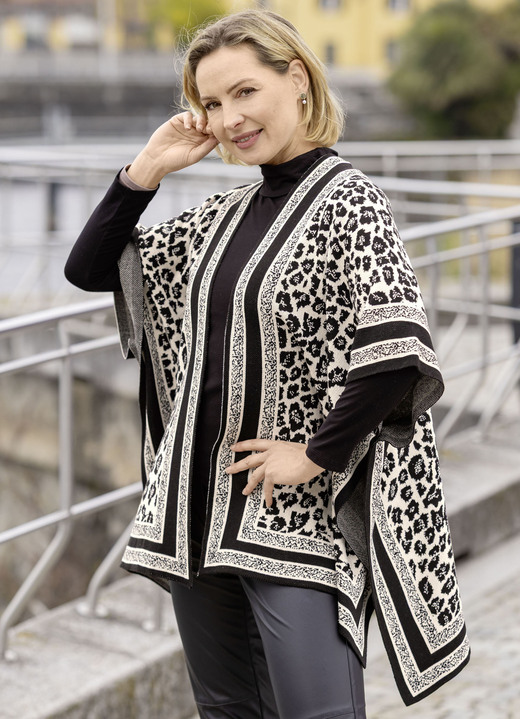 Ponchos - Poncho i jacquarddesign, i storlek 1 (36-42) till 3 (50-54), i färg SCHWARZ-ECRU Utsikt 1