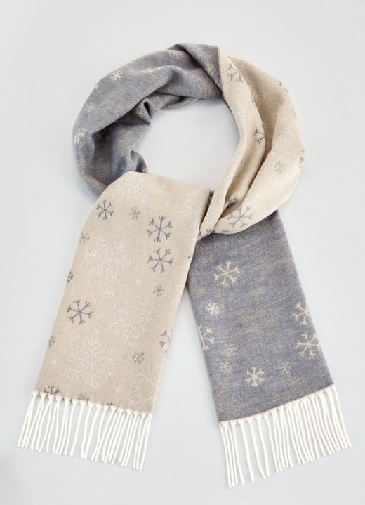 Tillbehör - Halsduk med snöflingemotiv, i färg GRAU-GOLDBEIGE-NATUR Utsikt 1