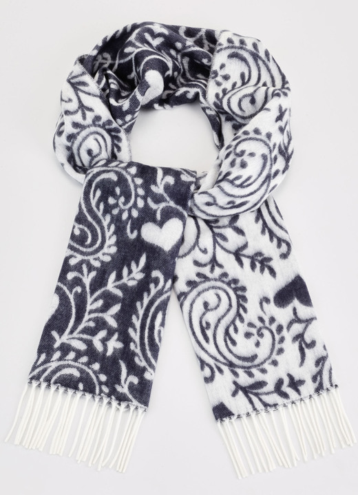 Tillbehör - Halsduk med paisley- och hjärtmotiv, i färg ECRU-SCHWARZ Utsikt 1