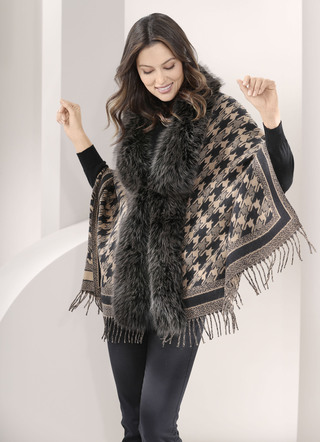 Poncho med trendig hundtandsmönster