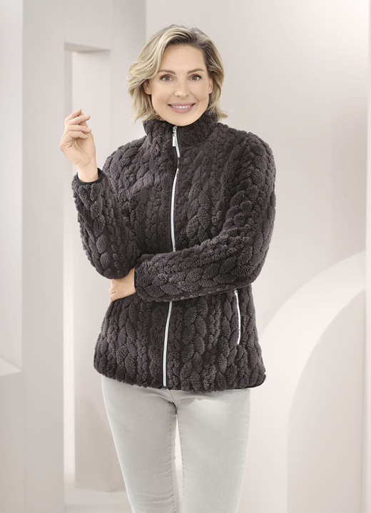Jackor - Fleecejacka med kabelmönster, i storlek 3XL till XXL, i färg BRAUN Utsikt 1