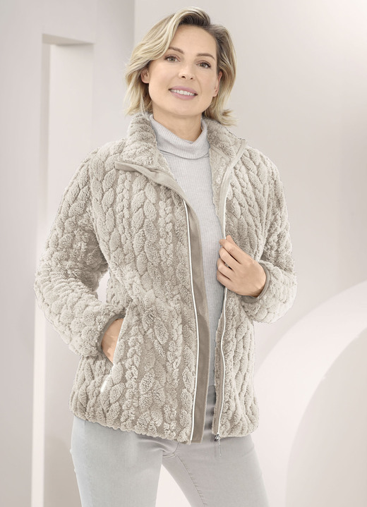 Jackor - Fleecejacka med kabelmönster, i storlek 3XL till XXL, i färg BEIGE Utsikt 1