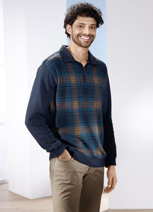 Sweatshirts - Troy med kort dragkedja, i storlek 046 till 062, i färg MARINE KARIERT