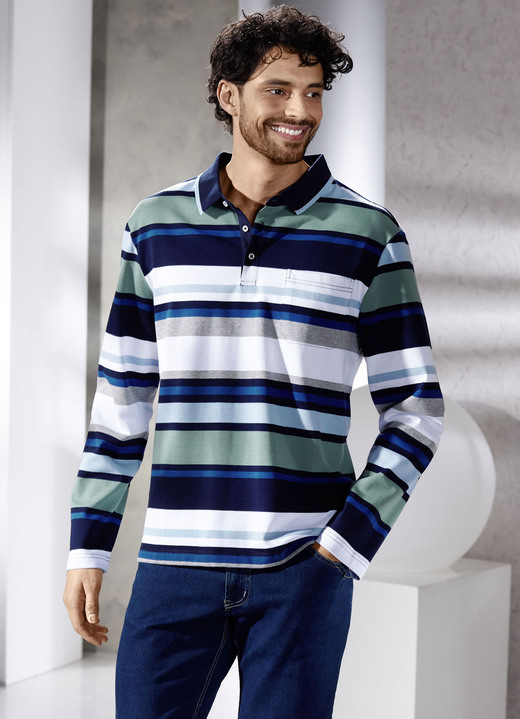 Sweatshirts - Polotröja med sidoslitsar, i storlek 046 till 062, i färg JADE GRÖN-NAVY-VITT Utsikt 1