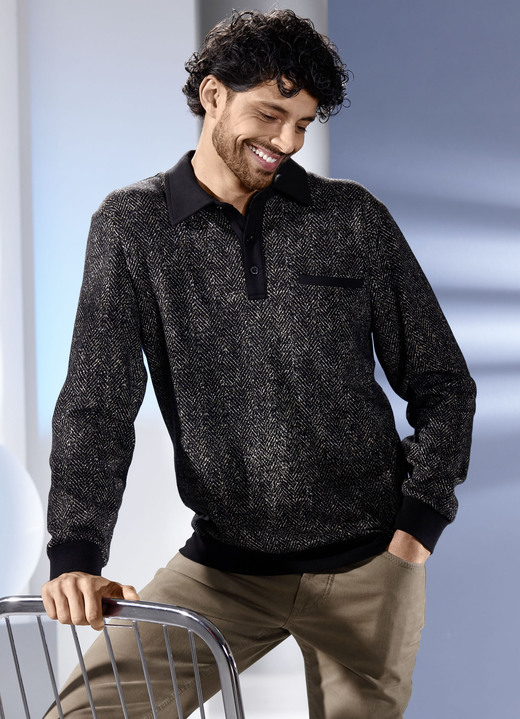 Sweatshirts - Polotröja med bröstficka, i storlek 046 till 064, i färg SCHWARZ-BEIGE