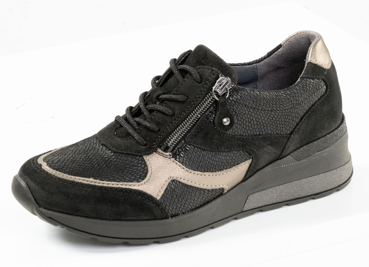 Damskor - Waldläufer, bekväma damsneakers, bredd H, med uttagbar fotbädd, i storlek 3 1/2 till 8, i färg SVART-BRONS Utsikt 1