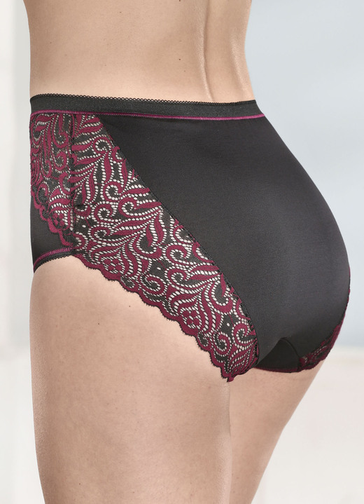 Trosor - Laurina trepack trosor med elastisk spets, i storlek 038 till 050, i färg SCHWARZ-BORDEAUX Utsikt 1