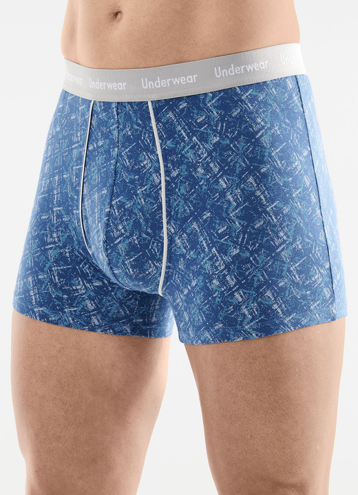 Byxor & boxershorts - Trepack byxor med heltäckande tryck, i storlek 005 till 011, i färg 3X BLAU-GRAU-TÜRKIS
