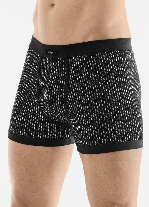 Trosor & underbyxor - Fyrapack kalsonger med gylf av fin jersey, i storlek 005 till 011, i färg 2X SCHWARZ-BUNT, 2X UNI SCHWARZ