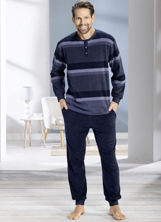 Pyjamasar - Frottépyjamas med knappslå, i storlek 046 till 062, i färg JEANSBLAU-MARINE Utsikt 1