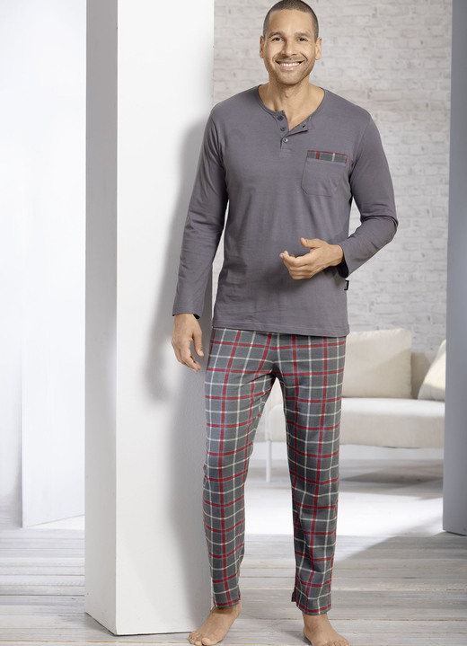 Pyjamasar - Tvåpack pyjamas med knappar framtill, i storlek 046 till 062, i färg 1X GRAFIT-BUNT, 1X BORDEAUX-BUNT Utsikt 1