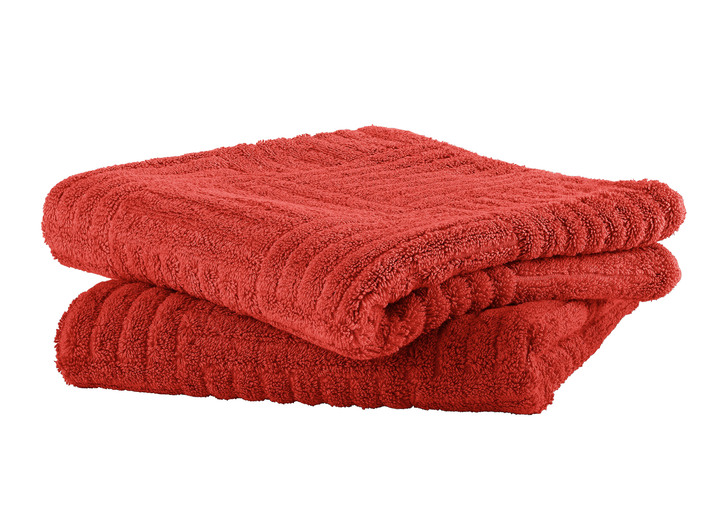 Handdukar - Fluffig mjuk frottéserie med hög-låg struktur, i storlek 200 (2 handdukar, 50/100 cm) till 204 (1 duschhandduk, 70/140 cm), i färg ROT Utsikt 1