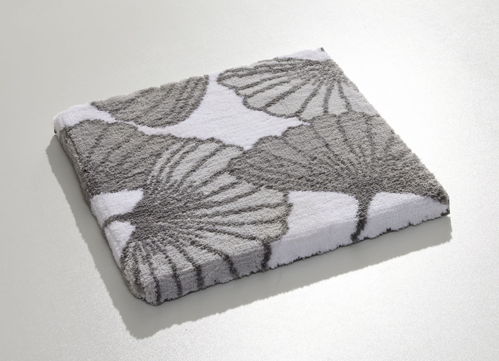 Badrumsinredning - Badrumsset med motiv av ginkgoblad, i storlek 100 (Halvrund matta, 50/ 80 cm) till 112 (Skydd för toalettlock, 47/ 50 cm), i färg GRAU Utsikt 1