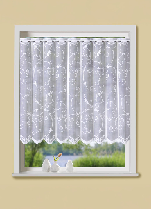 Korta gardiner - Små persienner i jacquardkvalitet, i storlek 661 (30x105 cm) till 890 (120x105 cm), i färg WEISS Utsikt 1