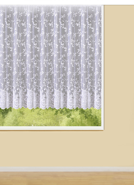 Klassisk - Söt blommig fönstergardin, i storlek 140 (125x300 cm) till 179 (175x450 cm), i färg WEISS Utsikt 1