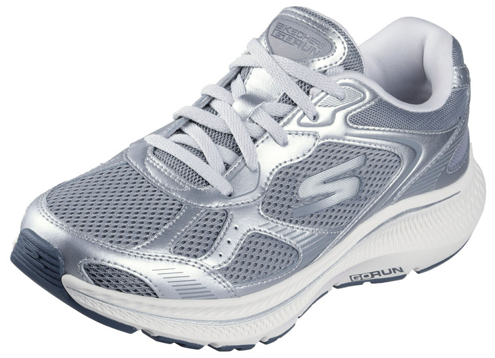 Damskor - SKECHERS sneakers i metalliskt läder med snörning, i storlek 036 till 041, i färg SILBER-GRAU Utsikt 1