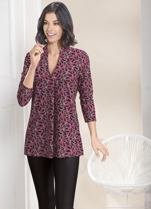 Klaus Modelle - Skjorttunika med briljant färgtryck, i storlek 036 till 052, i färg ALTROSÉ-SCHWARZ-FUCHSIA-BUNT