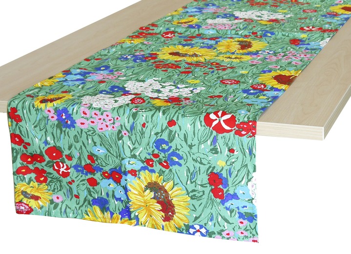 Trädgårdsdukar - Tättvävt bordslinne tillverkat i Tyskland, i färg SOMMARÄNG, I utförande Bordslöpare, L160xW50 cm Utsikt 1