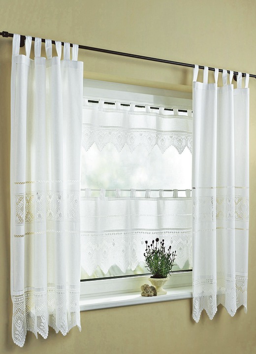 Korta gardiner - Fönsterdekoration i virkad look, i storlek 022 (Dekorativ halsduk, H150xW90 cm) till 023 (Dekorativ scarf, H180xW90 cm), i färg VIT