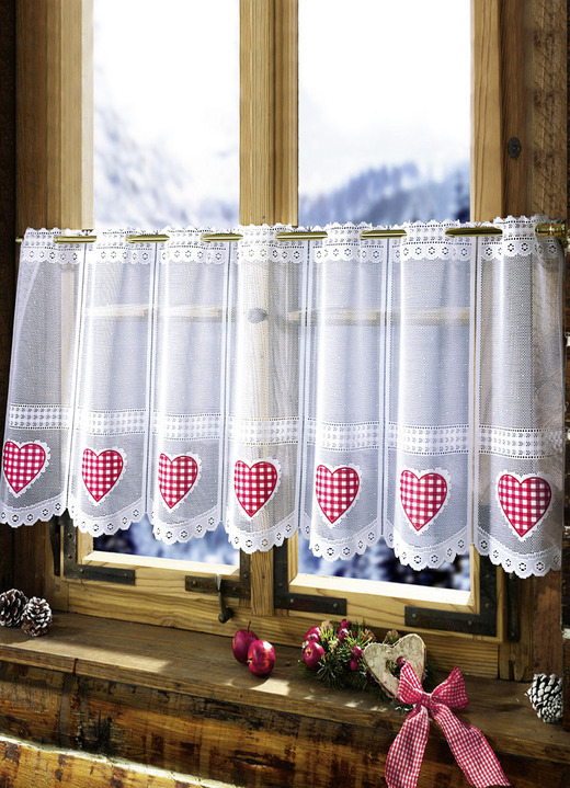 Korta gardiner - Kort persienn med rött hjärta termotryck motiv, i storlek 661 (H30xW105 cm) till 858 (H60xW165 cm), i färg VIT RÖD Utsikt 1