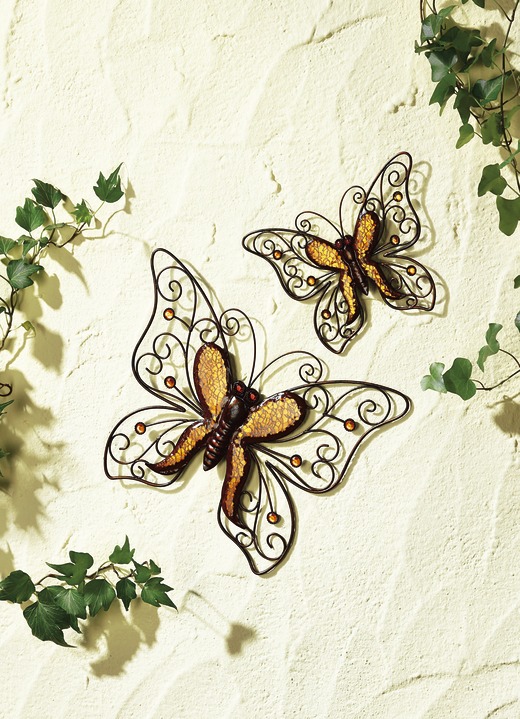 Trädgårdsdekoration - Set med 2 väggdekorationer för fjärilar, i färg ORANGE/KOPPAR
