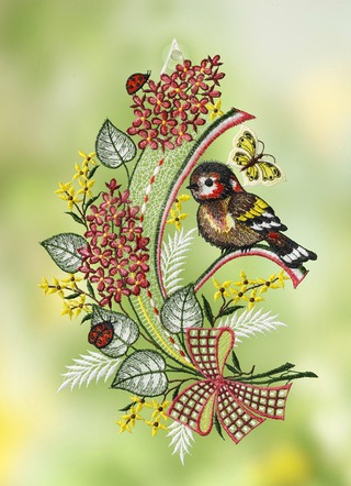 Fönsterbild fågel gjord av äkta Plauenspets
