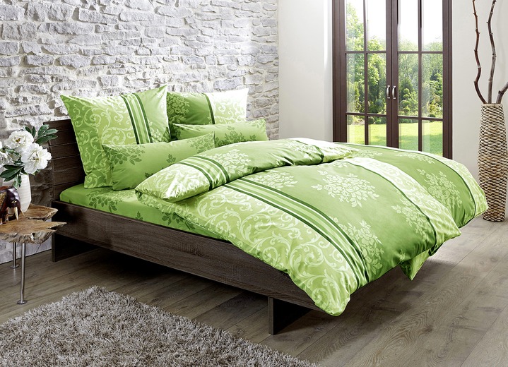 Påslakanset - Renforcé sänglinne tillverkat av 100% bomull, i storlek 111 (40/80 cm + 135/200 cm) till 412 (4-delad uppsättning), i färg GRÖN Utsikt 1