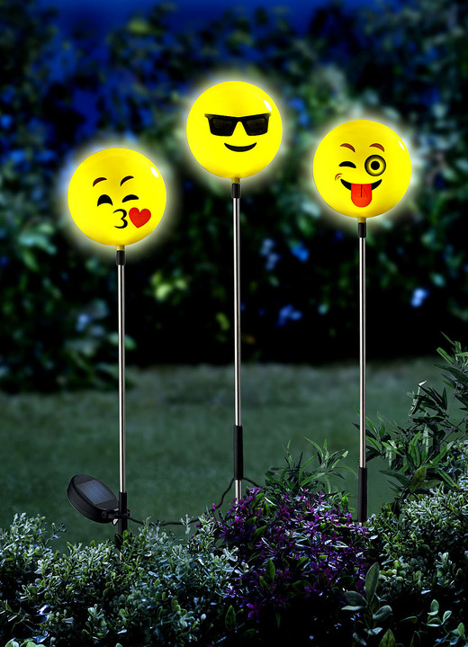 Trädgårdsbelysning - Solljus Happy Face, set om 3, i färg GUL