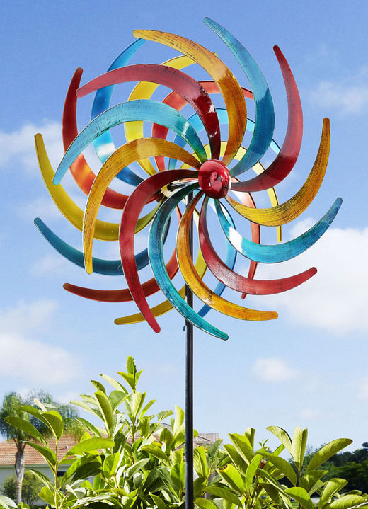 Trädgårdsdekoration - Dubbel metall tricolor vindturbin, i färg FÄRGRIK, I utförande klein