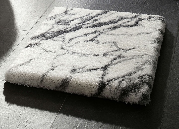Badrumsinredning - Badrumsset från Grund med marmordesign, i storlek 100 (Halvrund matta, 50x 80 cm) till 112 (Motiv WC-överdrag, 47x 50 cm), i färg VIT Utsikt 1