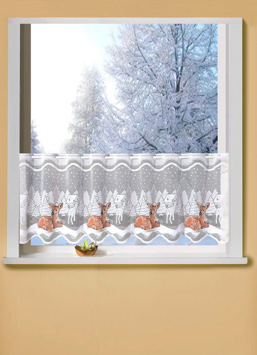 Korta gardiner - Handfärgad kort persienn med rådjursmotiv, i storlek 784 (H45xB 90 cm) till 861 (H60xW150 cm), i färg FÄRGRIK Utsikt 1