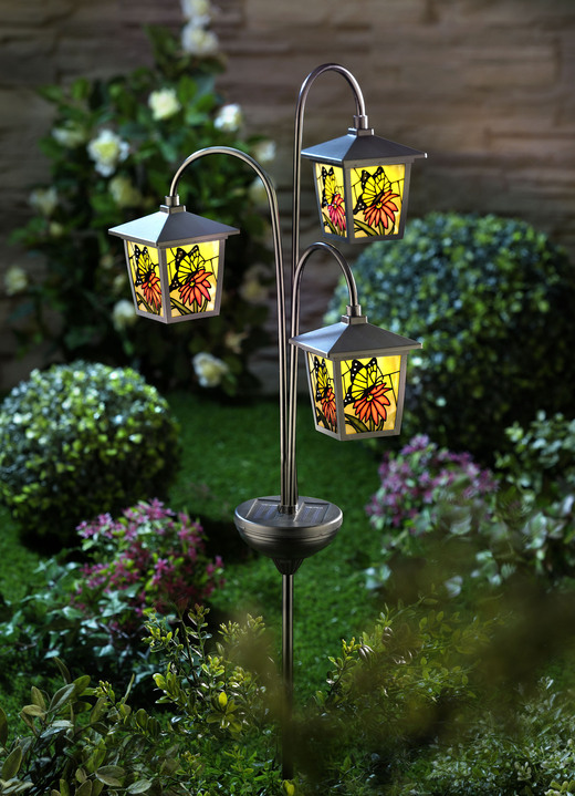 Trädgårdsbelysning - Solar lantern trio med fjärilsmotiv, i färg FÄRGRIK