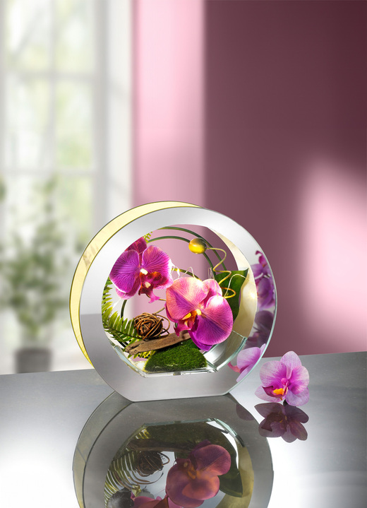Presentidéer - Upplyst orkidé i glas, i färg LAVENDEL