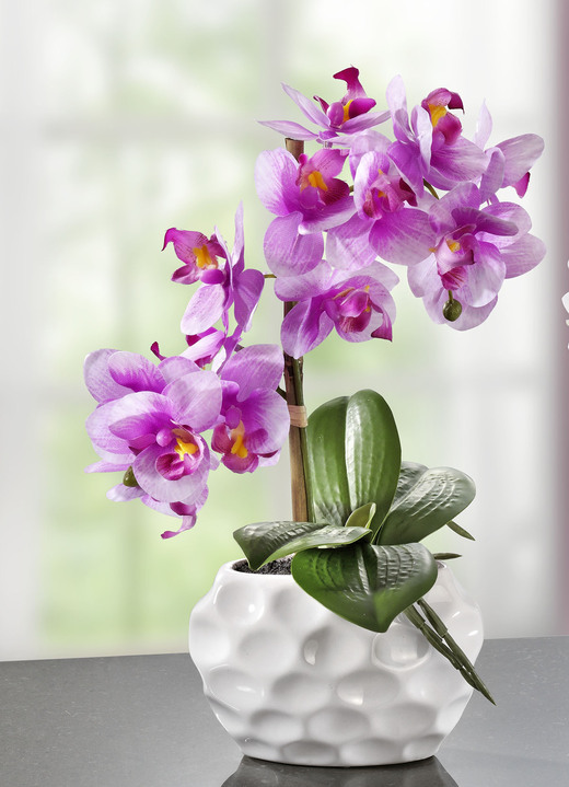 Konstgjorda växter - Orkidéarrangemang i keramikvas, i färg ROSA Utsikt 1